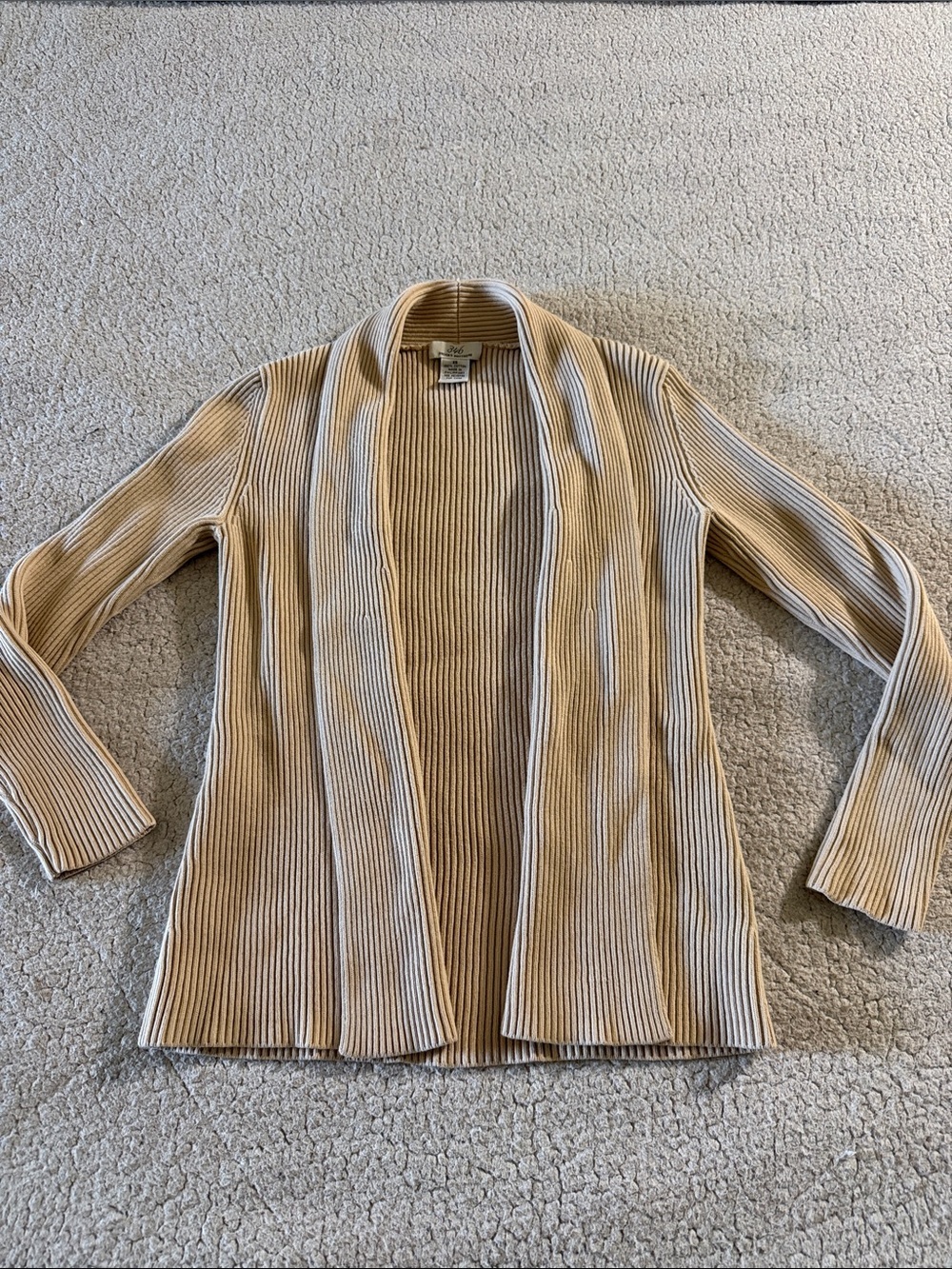 346 Brooks Brothers Ribbed Open-Front Cardigan in Light Beige 100% Cotton XS
